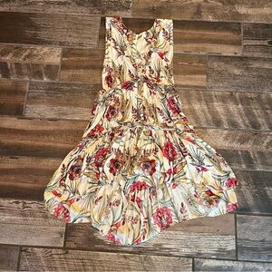 Free People yellow floral tunic top tiers ruffles and hummingbirds M